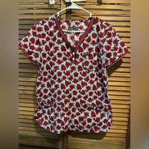 Large Koi, what I like to call beauty and the beast, rose scrub top